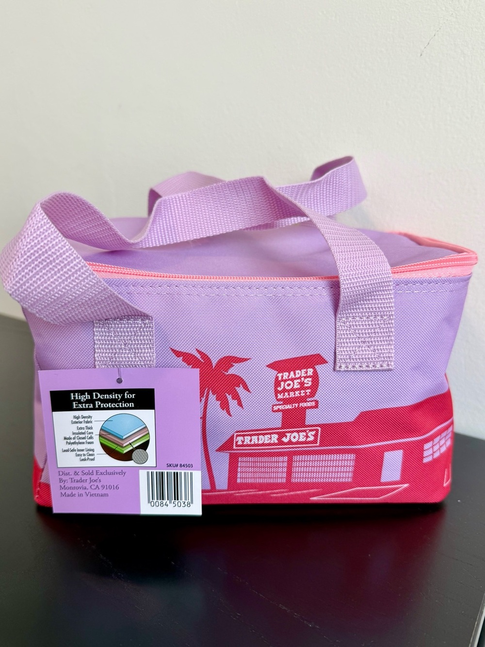Trader Joe's Striped Mini Insulated Tote - Purple and Pink